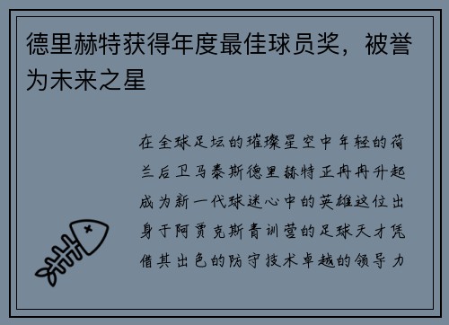 德里赫特获得年度最佳球员奖，被誉为未来之星